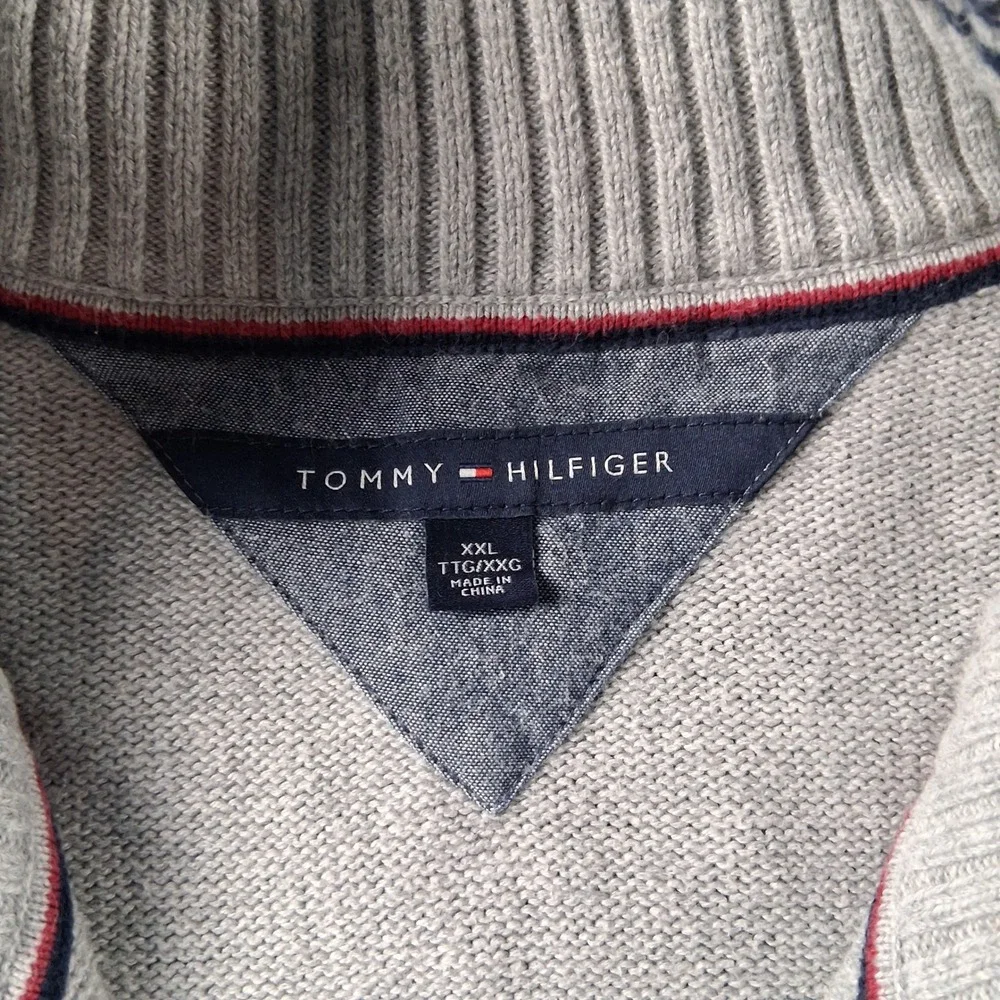 Tommy Hilfiger Full Zip Cardigan Sweater Mens XXL Gray Mock Neck Knit 2966